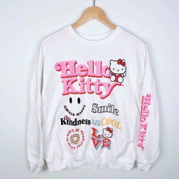 Hello Kitty Sanrio Graphic Crew Neck Sweatshirt White Pink women’s size XL - Picture 14 of 14